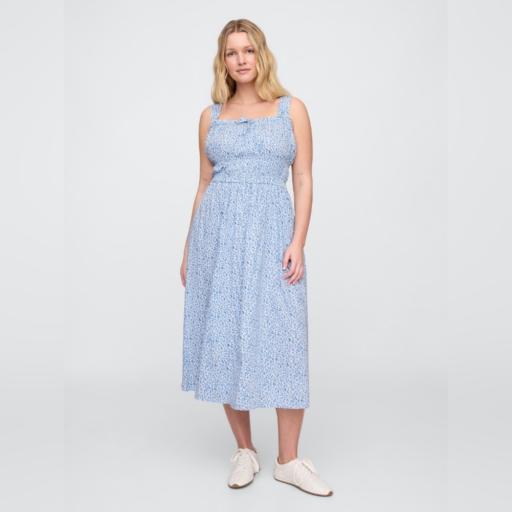NWT GAP Smocked Midi Dress Light Blue Floral - Picture 4 of 6